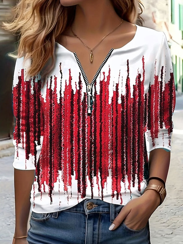 Women's T Shirt Zipper Print Ombre Graphic Vintage Fashion
