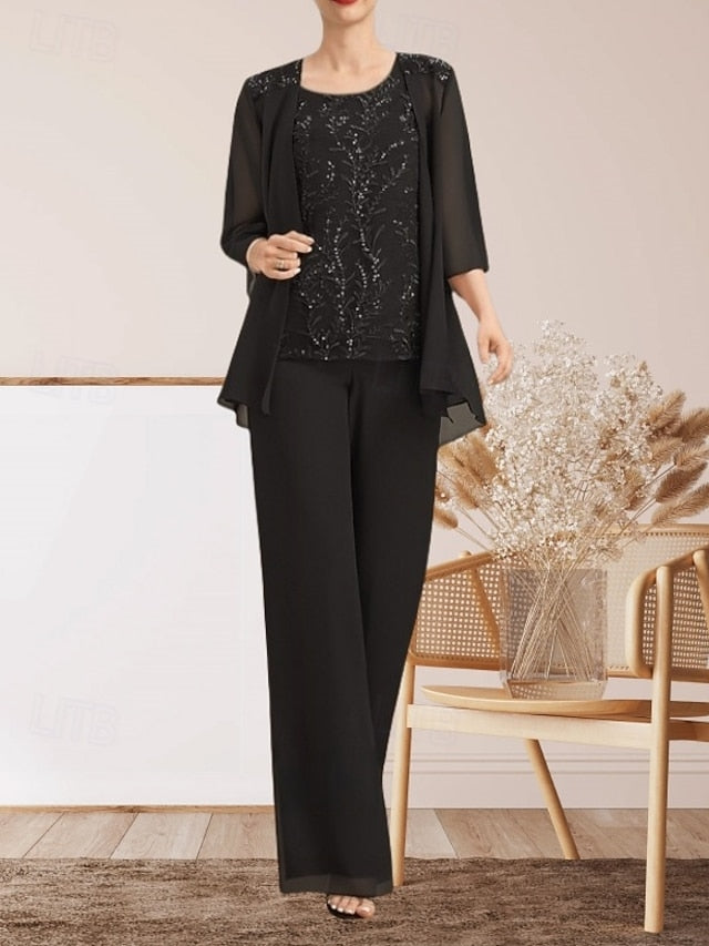 Dress Mother Piece 3 Pantsuit of Bride Elegant Guest Wedding the