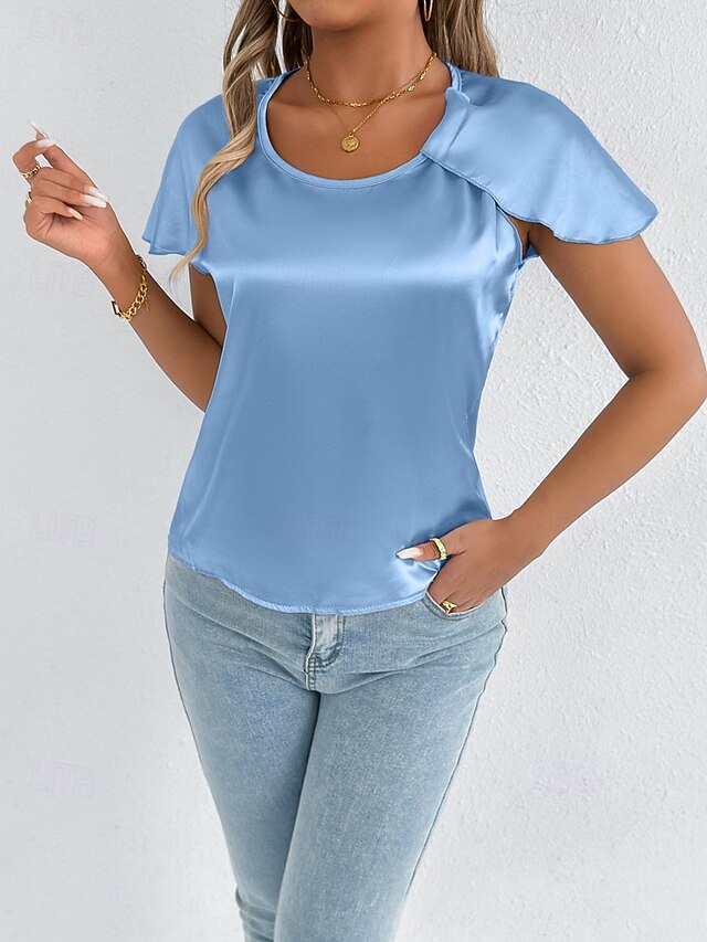 Women's Satin T Shirt Elegant Stylish Short Sleeve Ruffle