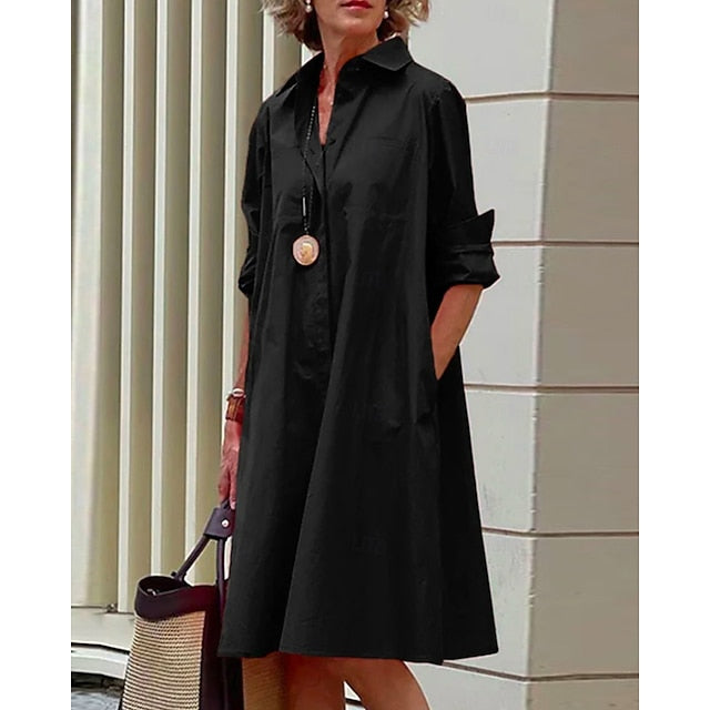 Women's Shirt Dress Casual Dress Shift Dress Pure Color