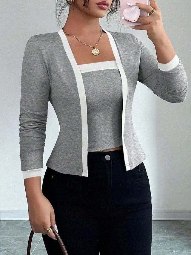Women's Blouse Patchwork Solid Color Stylish Casual Long