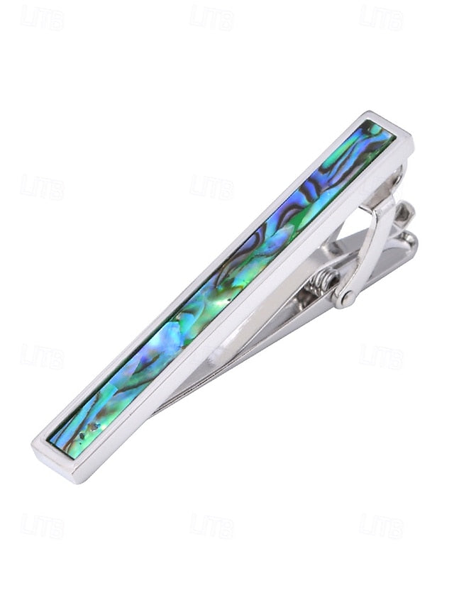 clip inlaid tie brass with of Men's pearl mother and