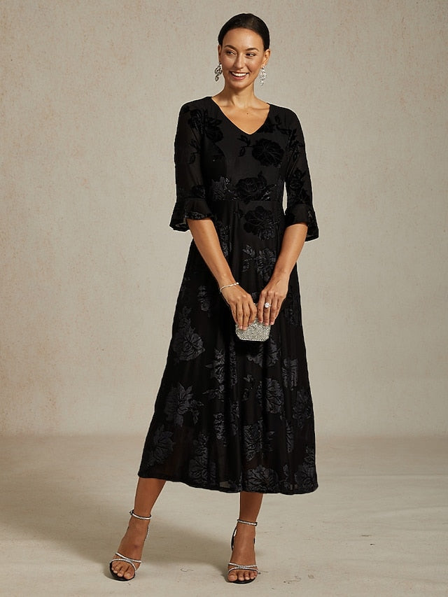 Women's Midi Dress Velvet Dress Elegant Wedding Guest