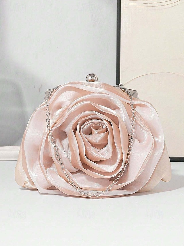 – Flower Satin Purse Elegant Women's Clutch Rose Evening
