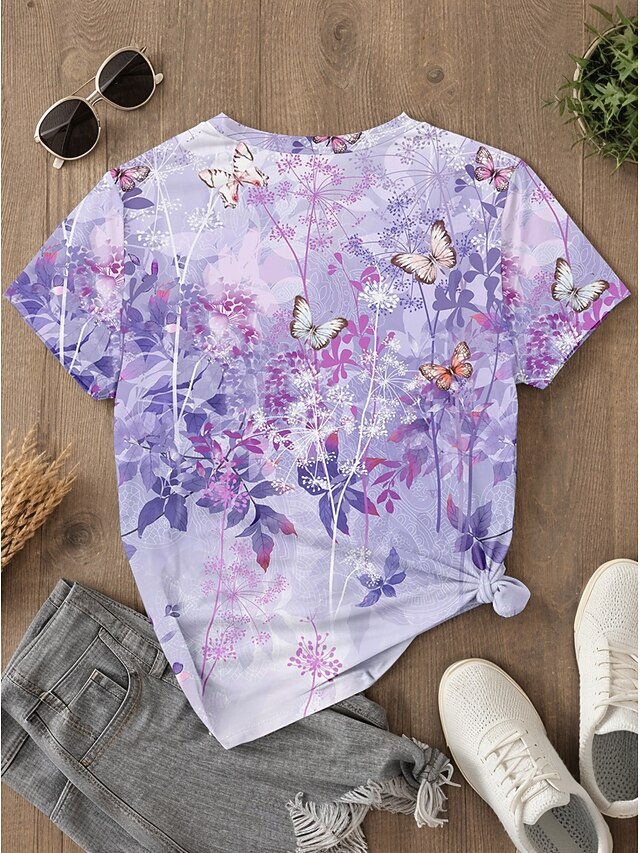 Women's T Shirt Print Floral Animal Casual Short Sleeve