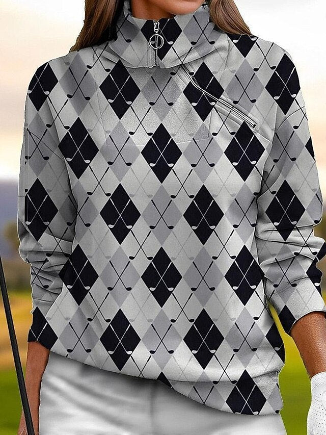 Women's Golf Pullover Sweatshirt Grey Long Sleeve Top