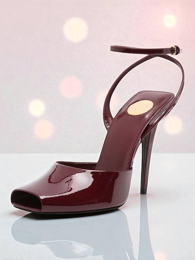 High Heels Peep Toe Patent Women's Green Leather Dark -