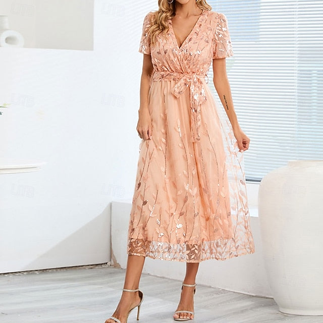of Mother Sequin Neck the Bride A-Line V Dress Elegant