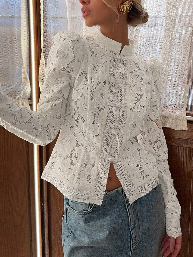 Women's Blouse Lace Patchwork Solid Color Stylish Basic