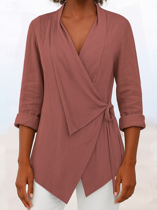 Women's Blouse Lace up Plain Stylish Modern Long Sleeve V