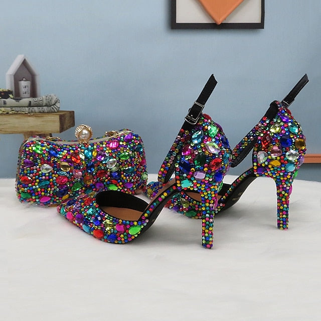 with Women's Wedding Heel Rhinestone High Multicolor Shoes