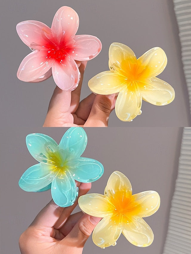 Resin Hawaiian Flower Clips Tropical Hair – 6PCS Plumeria