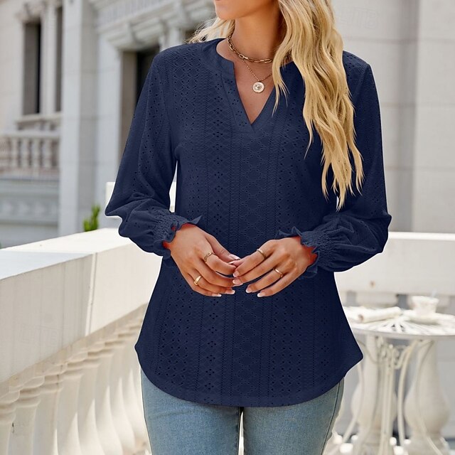 Women's Shirt Blouse Ruffle Shirt Hollow Out Plain Stylish