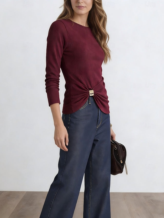 Women's Fuzzy Ruched Metal buckle Solid Color Fashion