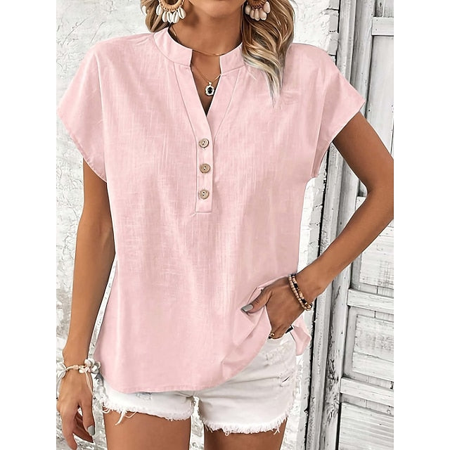 Women's Cotton Linen Shirts Solid Color Plain Bohemia