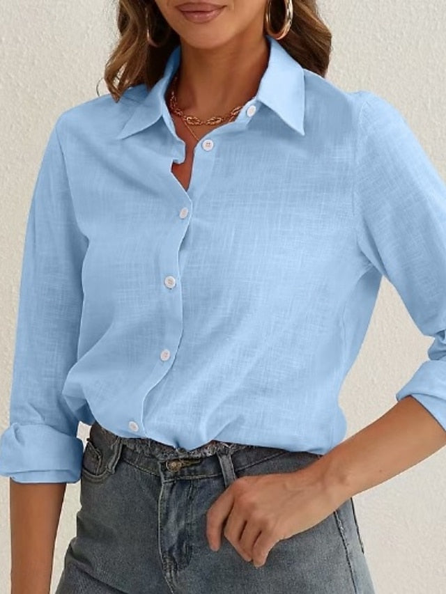 Women's Casual Shirt Button Up Shirt Blouse Buttons Solid