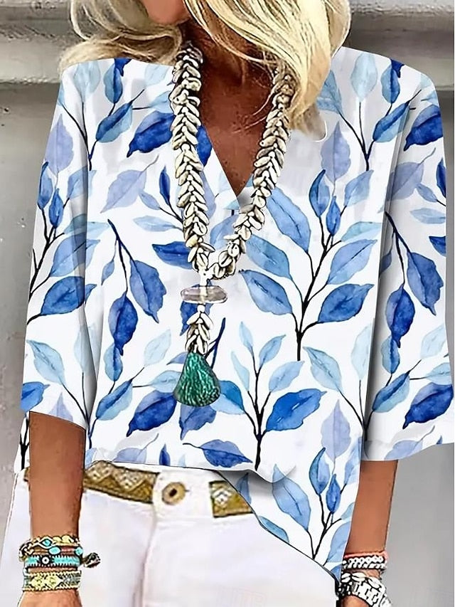 Women's Shirt Button Down Blouse Floral Vintage Tropical
