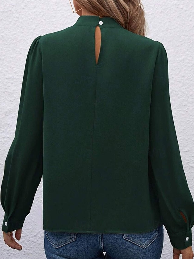 Women's Shirt Elegant Dressy Satin Top Solid Color Stylish