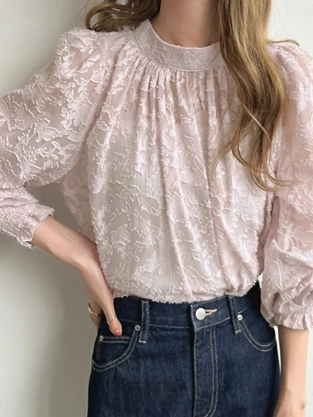 Women's Shirt Blouse Chiffon Tops Ruched Lace Floral Active