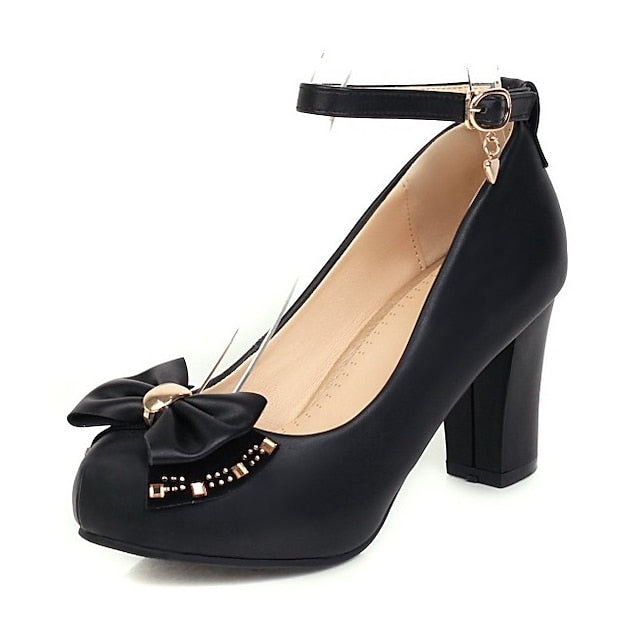 Block Heel Pumps White Girls' Round – Toe Shoes