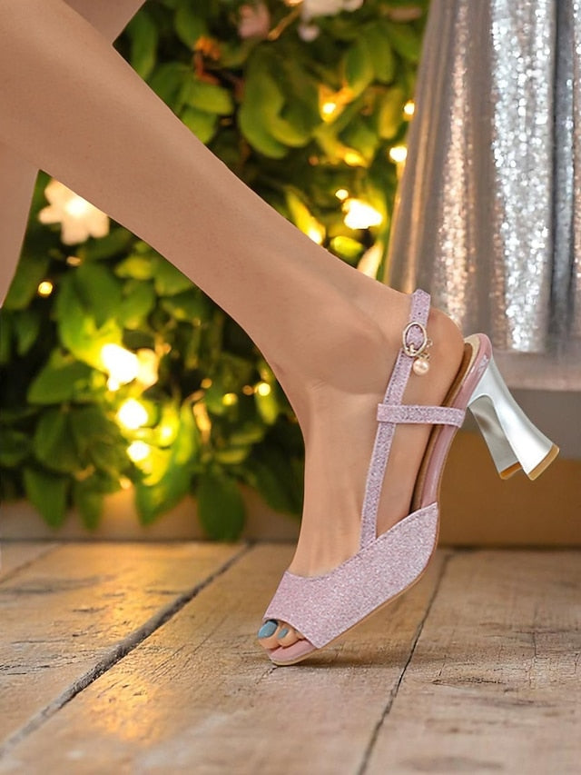 Sparkly Women's - Slingback Gold Glitter Heels Open-Toe