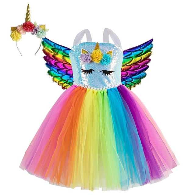Unicorn Headband Movie Girls' Wings Cosplay Dress Dance