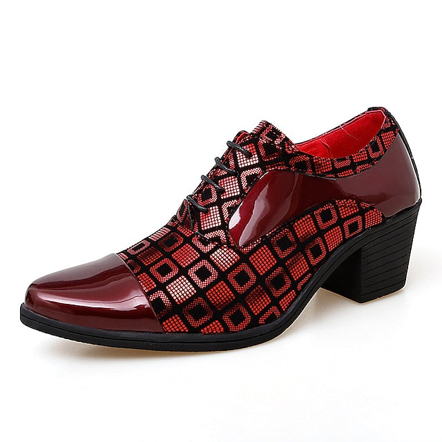 Black and Patent Oxford Leather Red Men's Shoes Block Heel