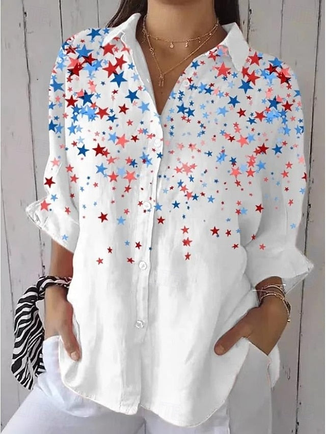 American Independence Day Women's Shirt Linen Like