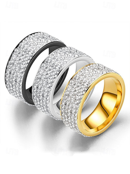 Pave Wide Band Full Rhinestone Men's Rings with