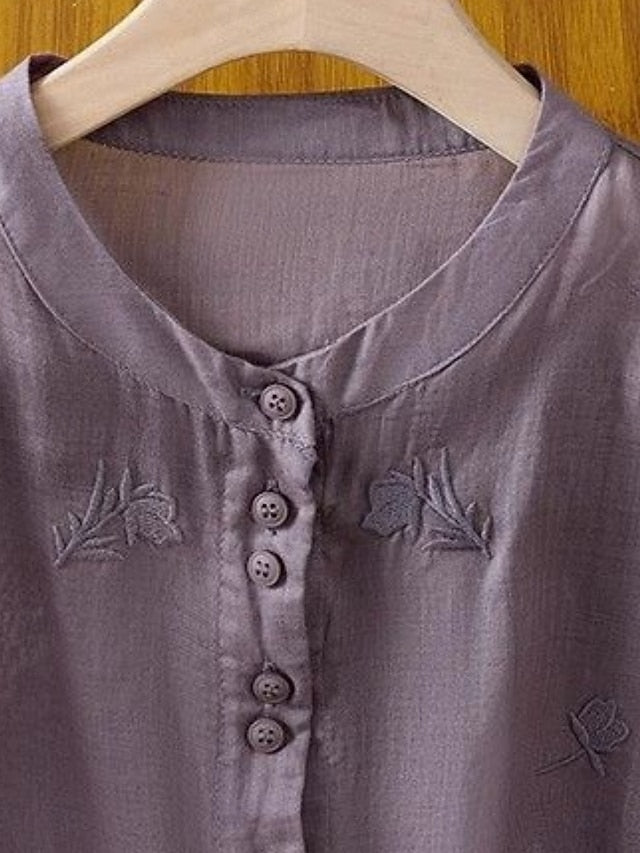 Women's Cotton Linen Shirts Solid Color Daily Basic Casual