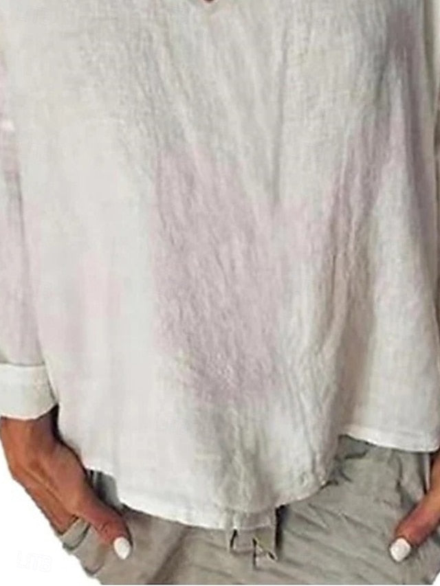 Women's Shirt Blouse 100% Cotton Solid Color Basic Casual