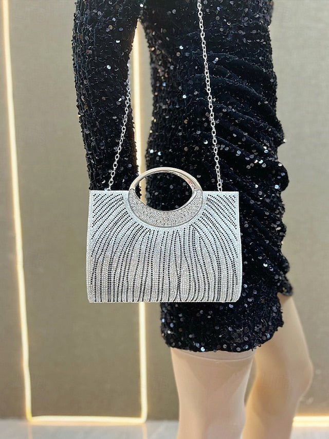 Women's Clutch Bag with – Handle Rhinestone Evening Round