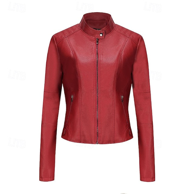 Women's Pocket Faux Jacket Comfortable Zipper Leather