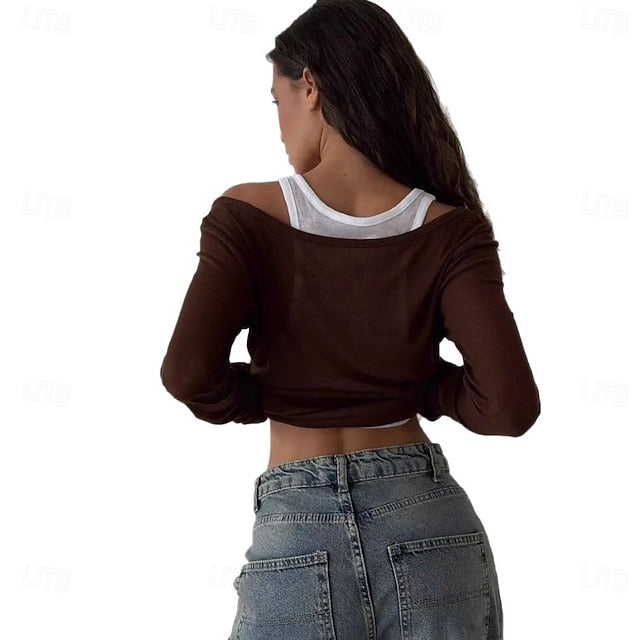 Women's T Shirt Double Layered Solid Color Stylish Hot