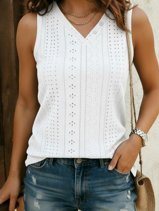 Women's Texture Blouse Eyelet Top Pointelle Tee Blouse