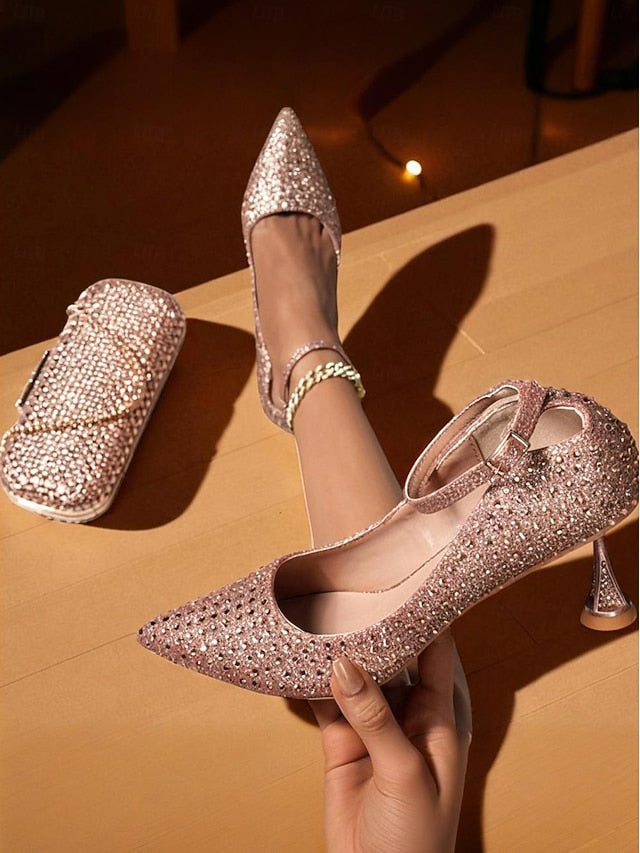 Matching and Clutch Set Women's Heels Bag Green Rhinestone