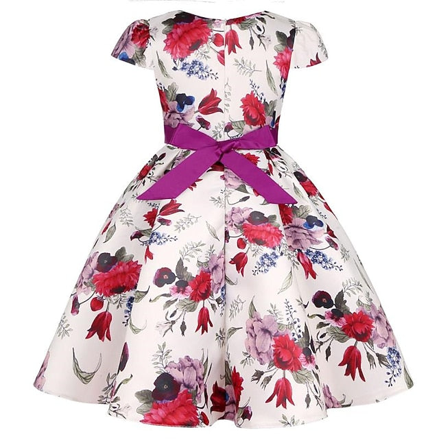 Short Flower Kids Floral Party Sleeve Dress Girls'
