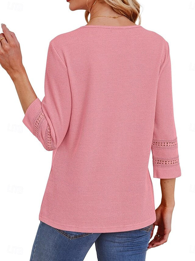 Women's Blouse Lace Patchwork Solid Color Stylish Casual