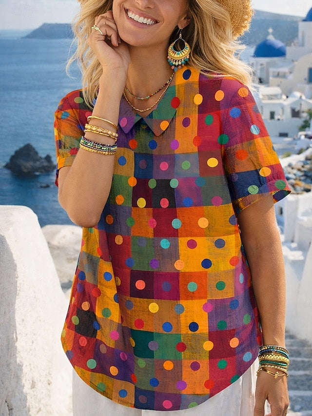 Women's Blouse Buttons Print Graphic Plaid Vacation Vintage