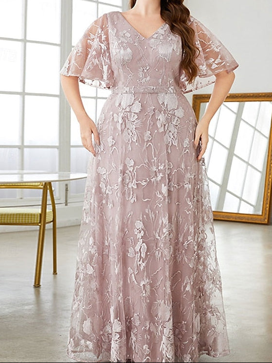 Dress V Size the Bride Mother Curve of Elegant Plus Neck