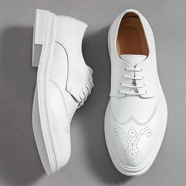 White Perforated Oxford Shoes Faux with Leather Men's
