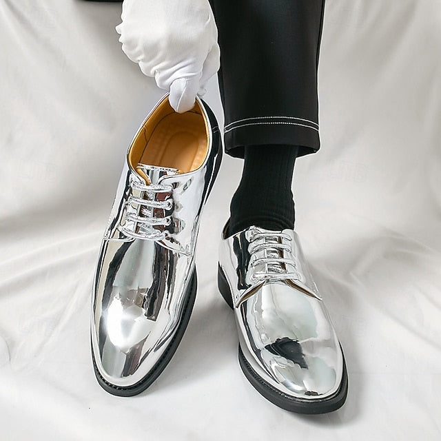 Patent Men Lace-Up – Sleek Shoes Shiny for Gold Leather
