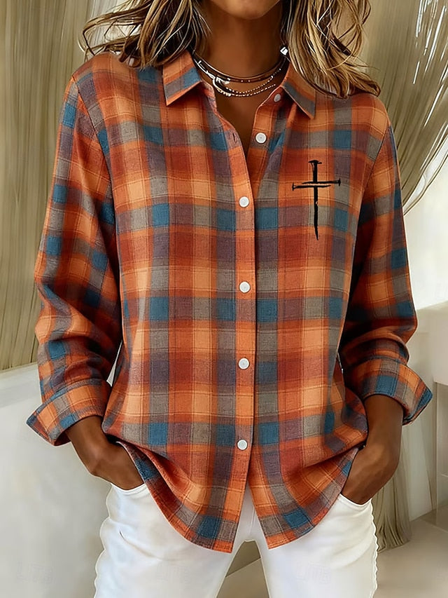 Women's Shirt Graphic Plaid Elegant Vintage Tropical Long