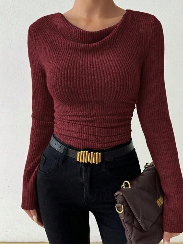 Women's Ribbed Knit Tops Tee Tunic Elegant Stylish Long