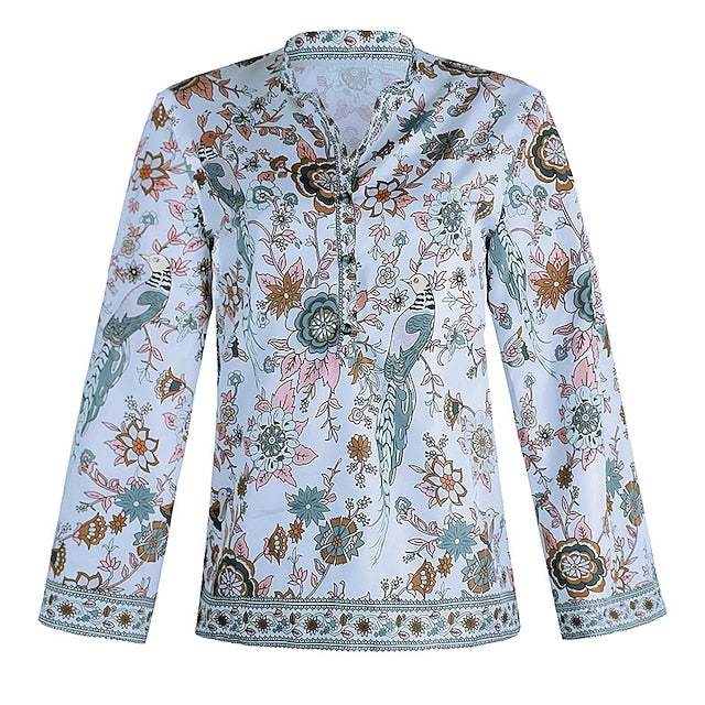 Women's Shirt Blouse Yellow Pink Dusty Rose Graphic Floral
