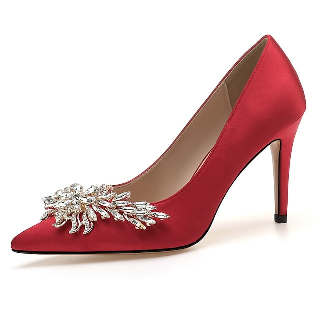 – Rhinestone Satin Heels Elegant High Women's Pink