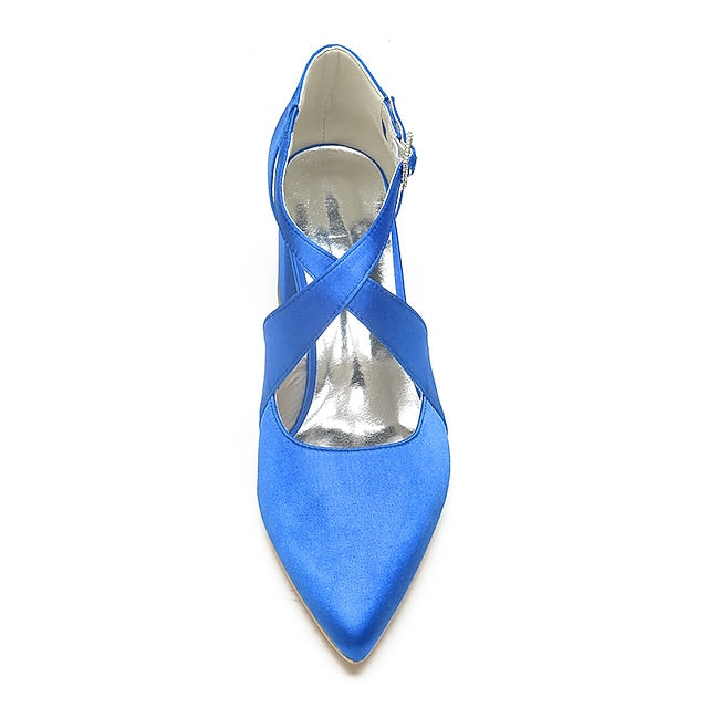 Heels Toe Satin – Pointed Women's Elegant Block White