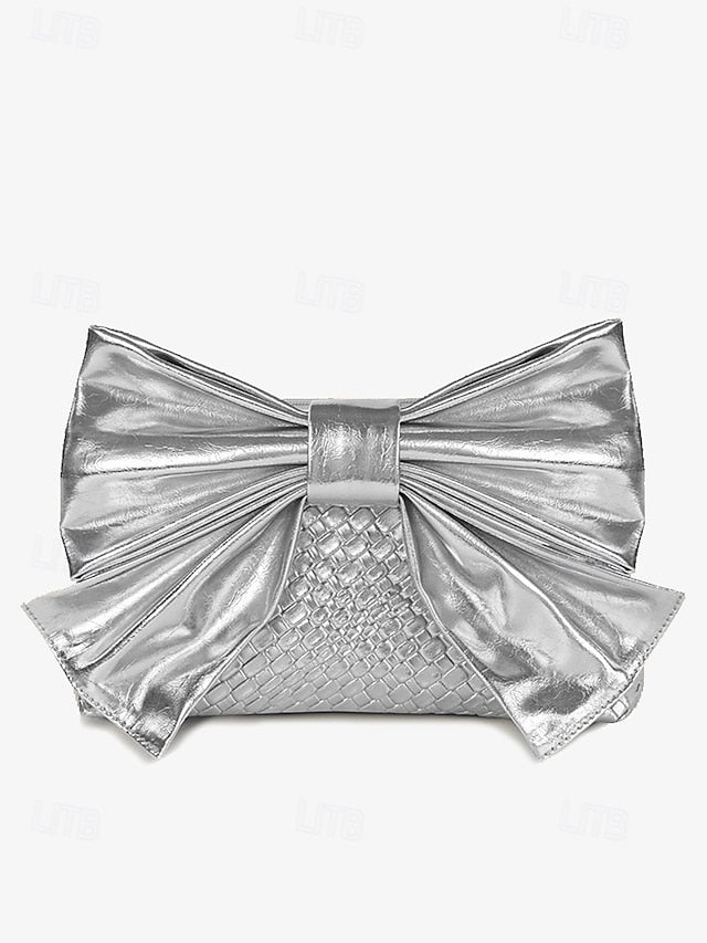 with Faux Leather Clutch Bow Gold Bag Oversized Women's