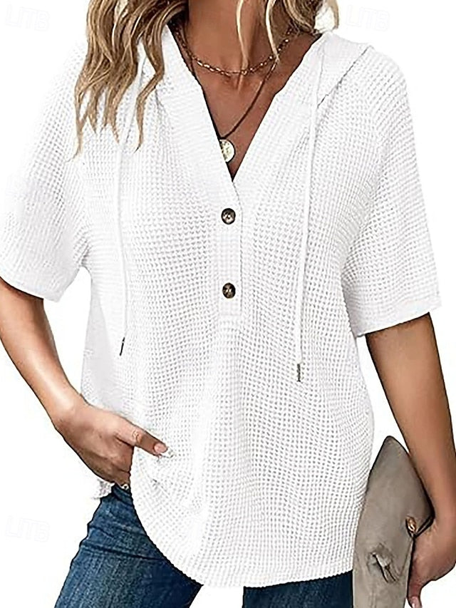 Women's Shirt Blouse Patchwork Buttons Plain Elegant