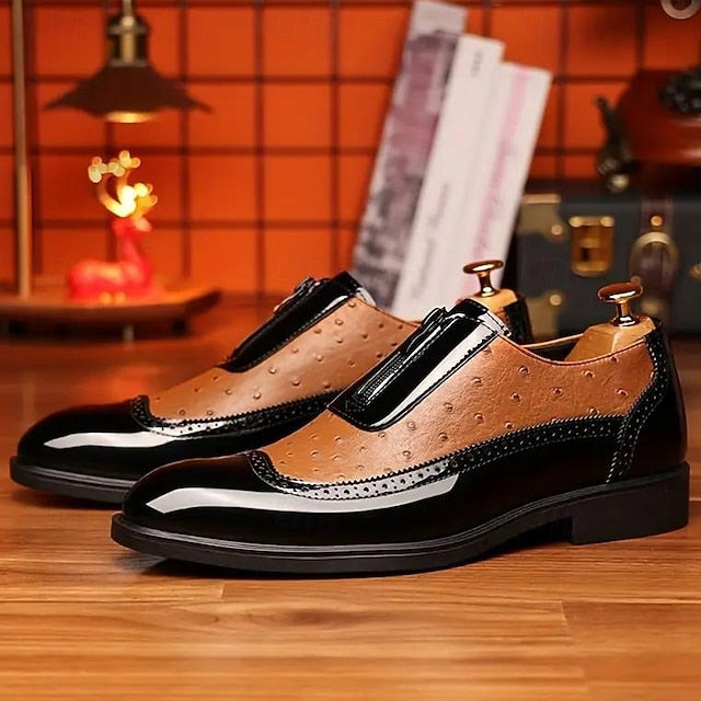 with Black Shoes Men's Formal Tan and Colorblock Patent